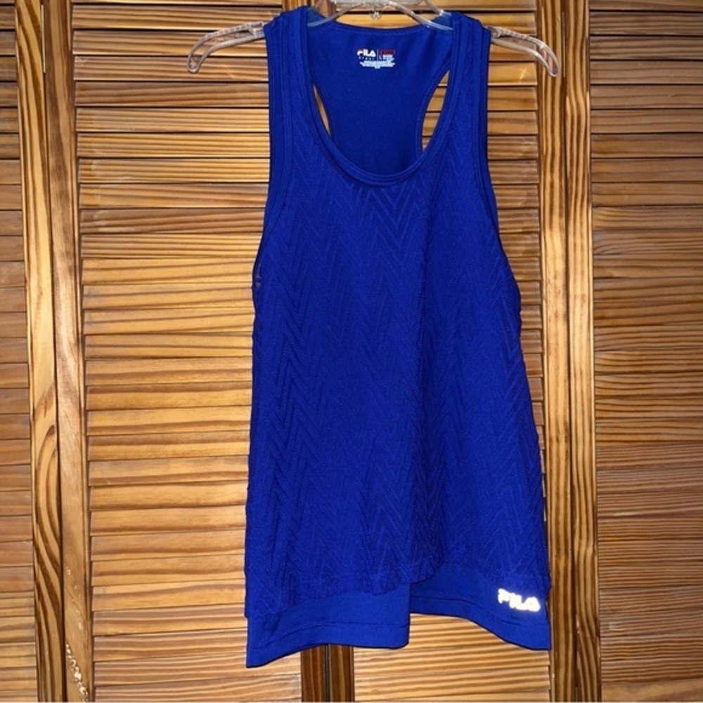 Fila Sport Blue Athletic Racer Back Mesh Layered‎ Workout Tank Top Size Large